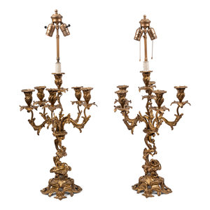 Appraisal: A Pair of Louis XV Style Gilt Bronze Six-Light Candelabra