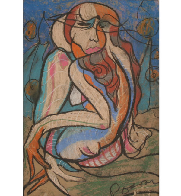 Appraisal: Posvar mid Century abstract expressionist female figure pastel on paper