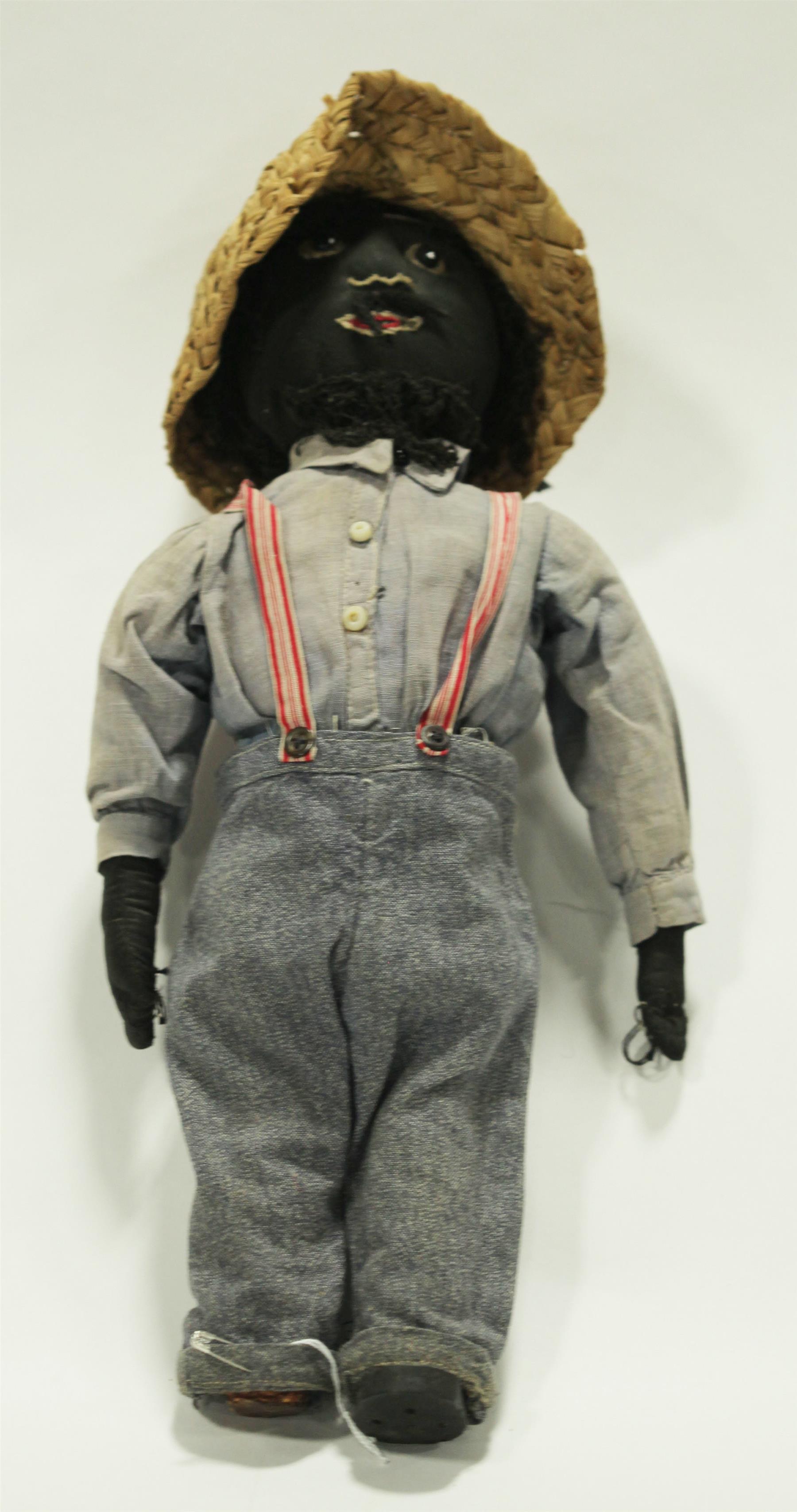 Appraisal: EARLY BLACK CLOTH DOLL WITH CORN COB LEGS American late