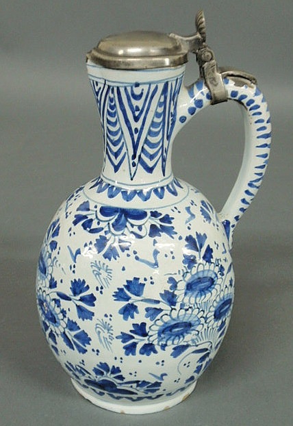 Appraisal: Blue and white Delft ewer th th c with a