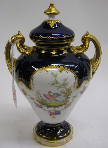 Appraisal: ENGLISH ROYAL CROWN DERBY PORCELAIN URN bird and flower decoration