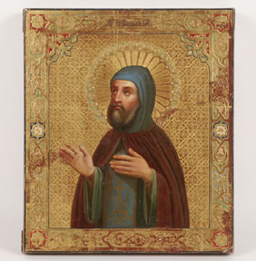 Appraisal: Russian gilt icon cloaked Saint Gennadei late th century x