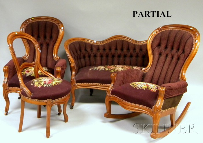 Appraisal: Six-piece Victorian Rococo Revival Needlepoint Upholstered Carved Walnut Parlor Set