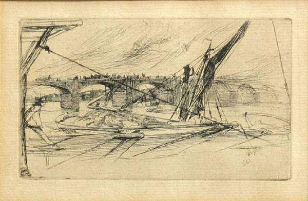 Appraisal: James Abbott McNeill Whistler American - Vauxhall Bridge K Etching