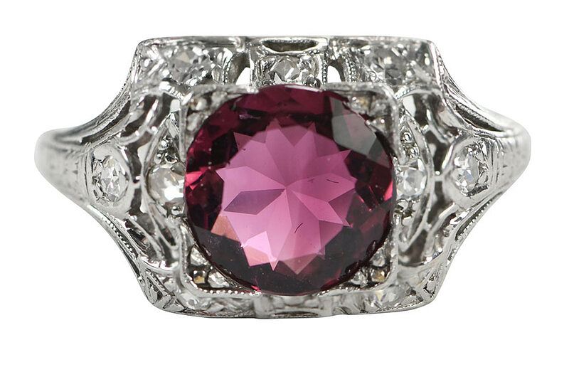 Appraisal: Platinum Tourmaline and Diamond Ring center round faceted pink tourmaline