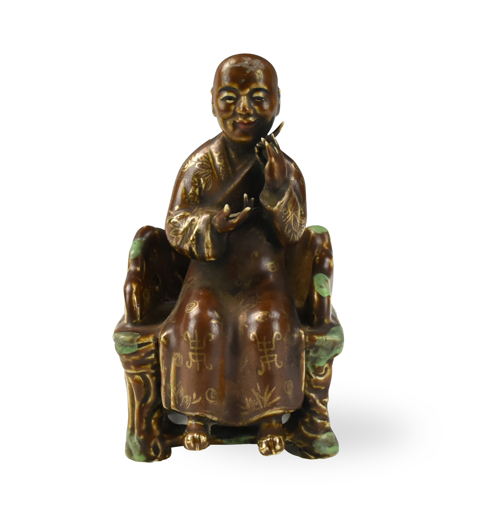 Appraisal: CHINESE GILT BROWN GLAZED SEATED FIGURE a seated bold figure