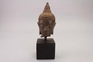 Appraisal: Early Antique Thai Bronze Bust on Stand Early Antique Thai