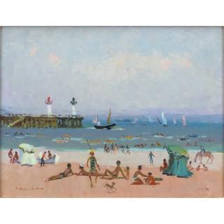 Appraisal: Pierre Boudet French - Oil on board Plage de Deauville