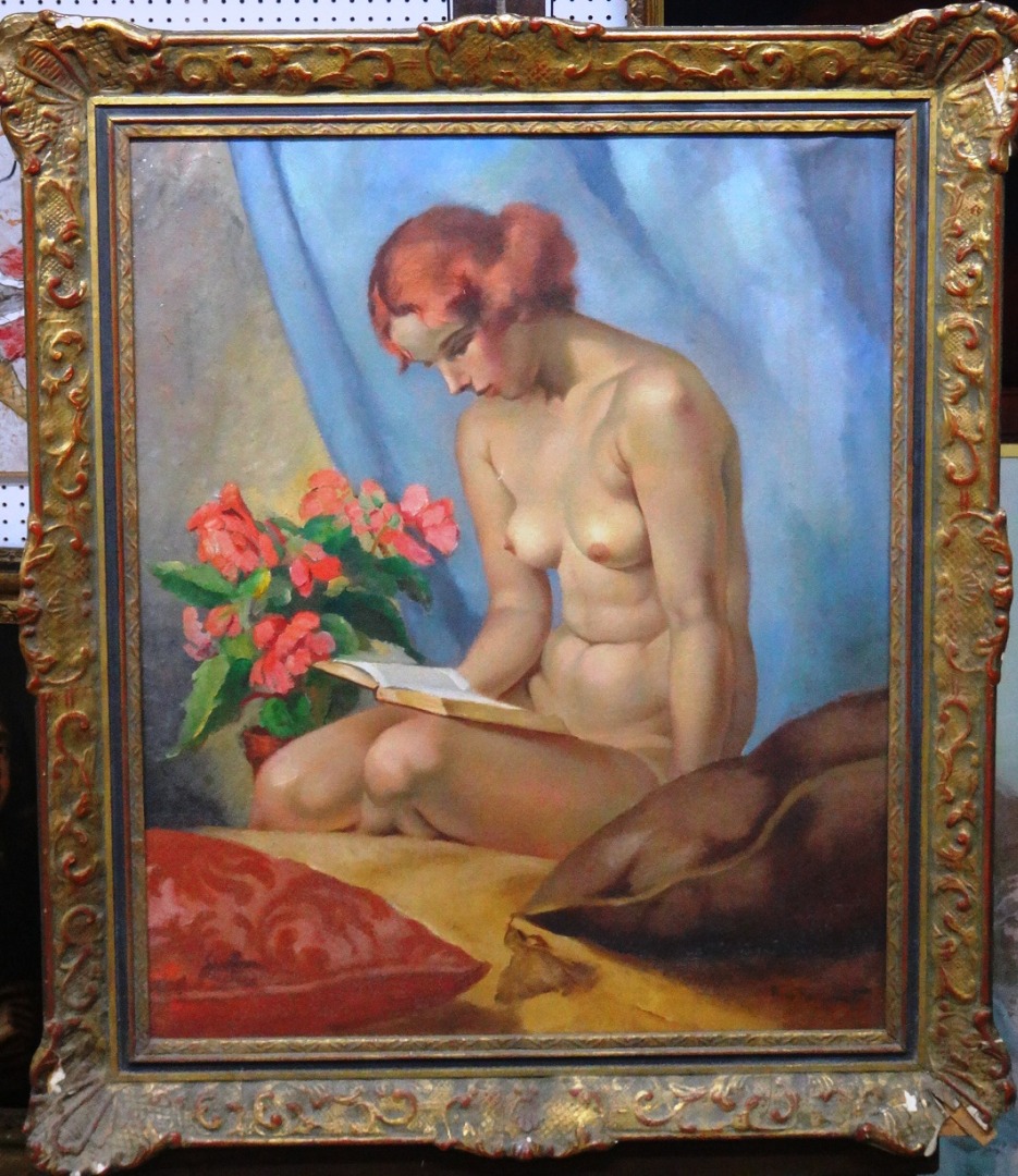 Appraisal: Phillipe de Rougemont - Nude reading oil on canvas signed