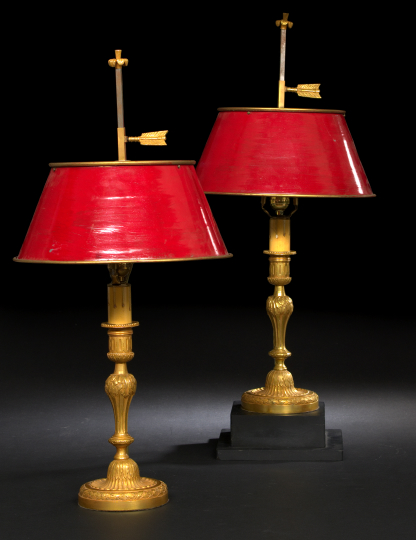 Appraisal: Pair of Restauration-Style Lacquered Brass Table Lamps each with an