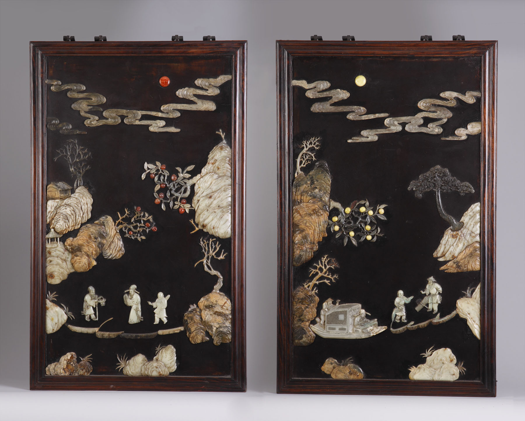 Appraisal: Two Carved Lacquered Chinese Hardstone Panels Very good Ht W