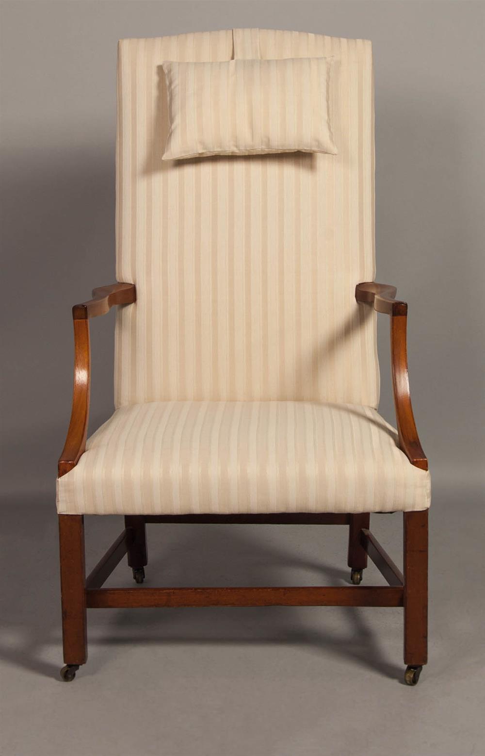 Appraisal: NEW HAMPSHIRE OR MASSACHUSETTS FEDERAL UPHOLSTERED MAHOGANY LOLLING CHAIR CIRCA