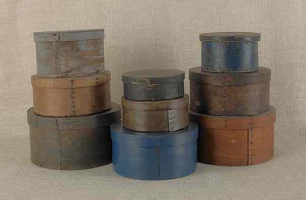 Appraisal: Nine painted bentwood pantry boxes th c