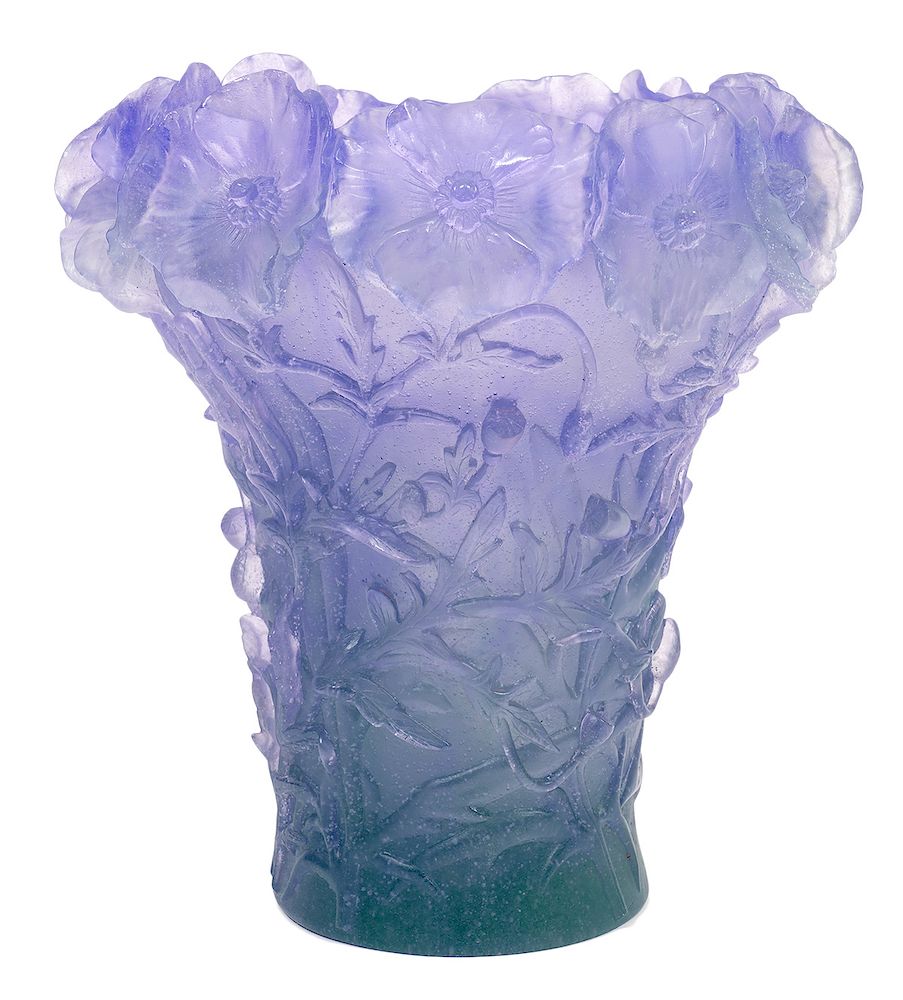 Appraisal: Daum Pate de Verre Hibiscus Lavender Vase Daum pate de