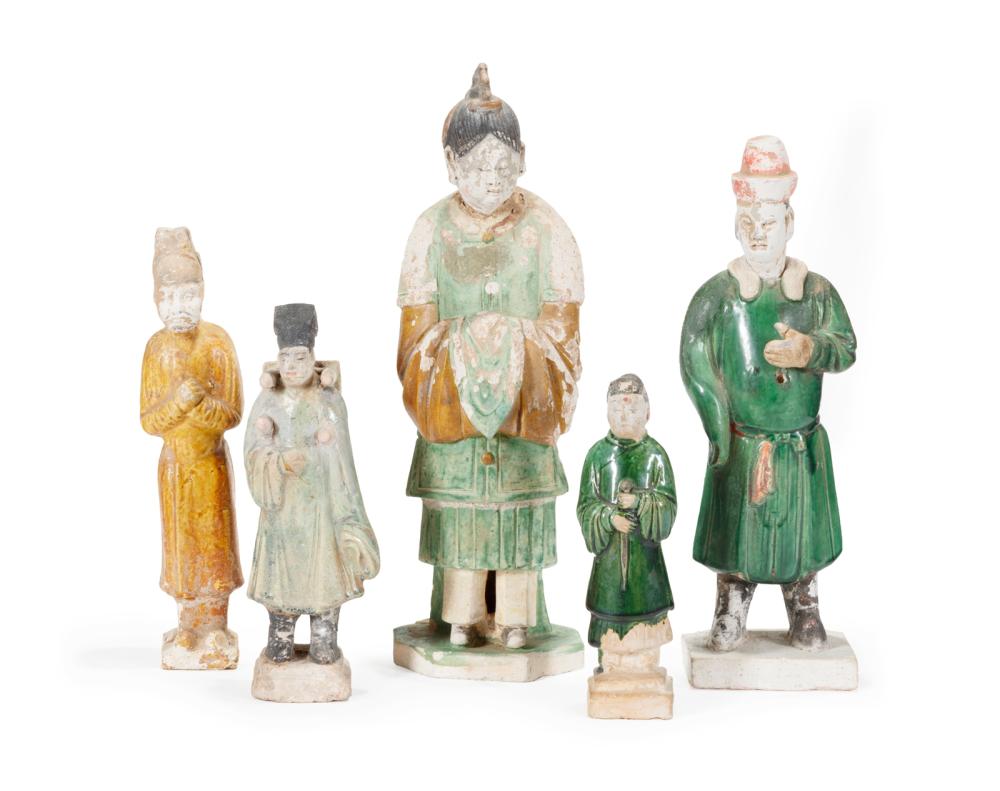 Appraisal: Five Chinese Glazed Pottery Figures Ming Dynasty - h in