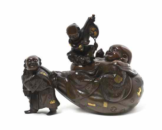 Appraisal: A Japanese Bronze and Mixed Metal Koro of a Hotei