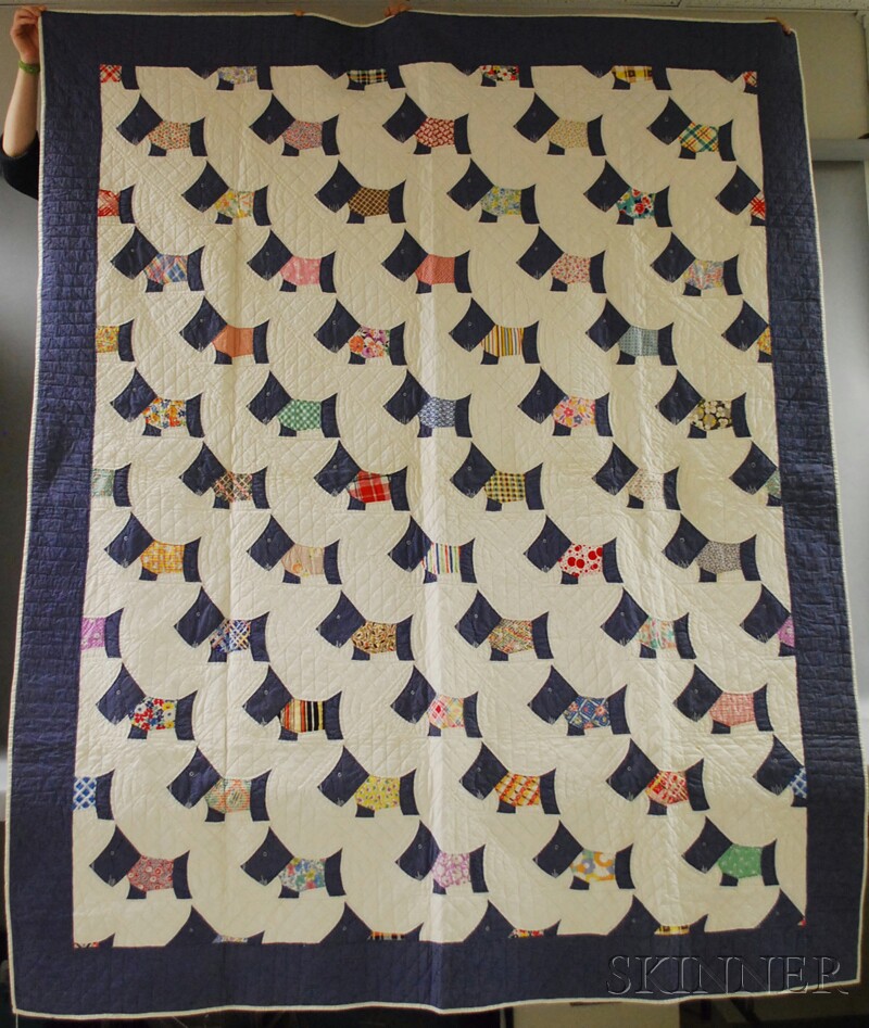 Appraisal: Hand-stitched Pieced Cotton Scottie Dog Pattern Quilt x in Provenance