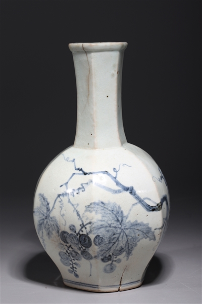 Appraisal: Korean blue and white porcelain faceted vase with floral designs