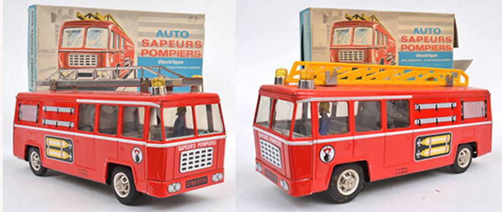 Appraisal: TWO JOUSTRA BATTERY OPERATED FIRE ENGINES FRANCE RED LITHOGRAPHED OUTER