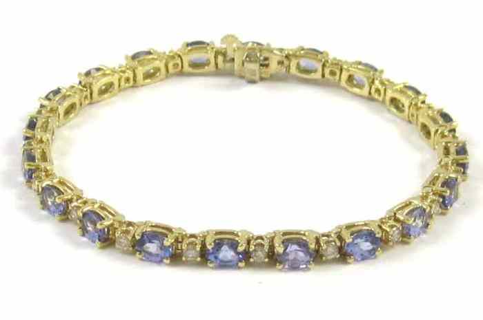 Appraisal: TANZANITE DIAMOND AND FOURTEEN KARAT GOLD BRACELET - '' in