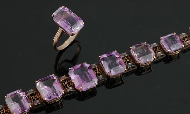 Appraisal: An Antique amethyst bracelet and ring Comprising eleven graduating emerald