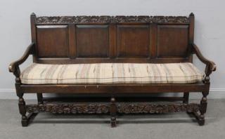 Appraisal: Antique English Carved Tudor Style Bench From an Upper Nyack