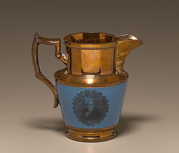 Appraisal: ANDREW JACKSON COPPER LUSTRE PITCHER English ca - by Enoch