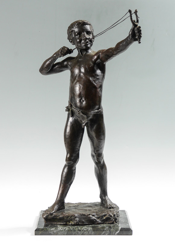 Appraisal: DESRUELLES Felix French - David with Slingshot Taking Aim Bronze