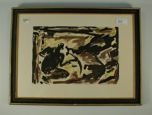 Appraisal: After Joseph Herman A miner at the pit face watercolour