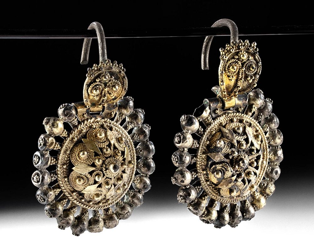 Appraisal: th C Bulgarian Gilt Silver Bride's Earrings Arpalii Eastern Europe