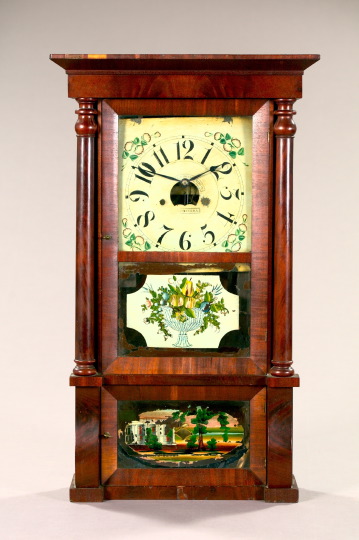 Appraisal: Good American Mahogany and Eglomise Mantel Clock second quarter th