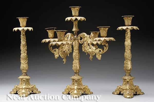 Appraisal: An American Rococo Brass Girandole Garniture c consisting of a