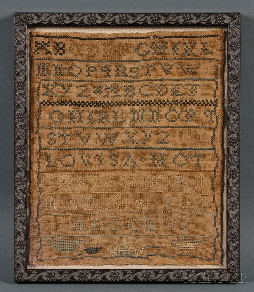 Appraisal: Early New Haven Connecticut Needlework Sampler LOUISA HOTCHKISS BORN MARCH