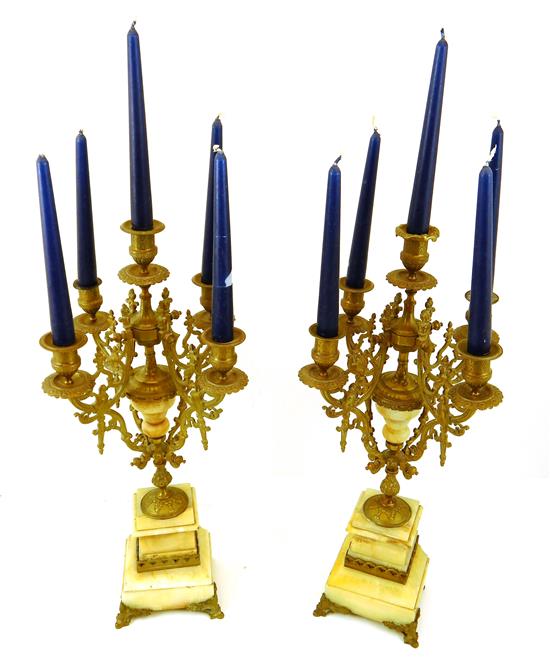 Appraisal: Pair Rococo style five-light candelabra each topped by single light