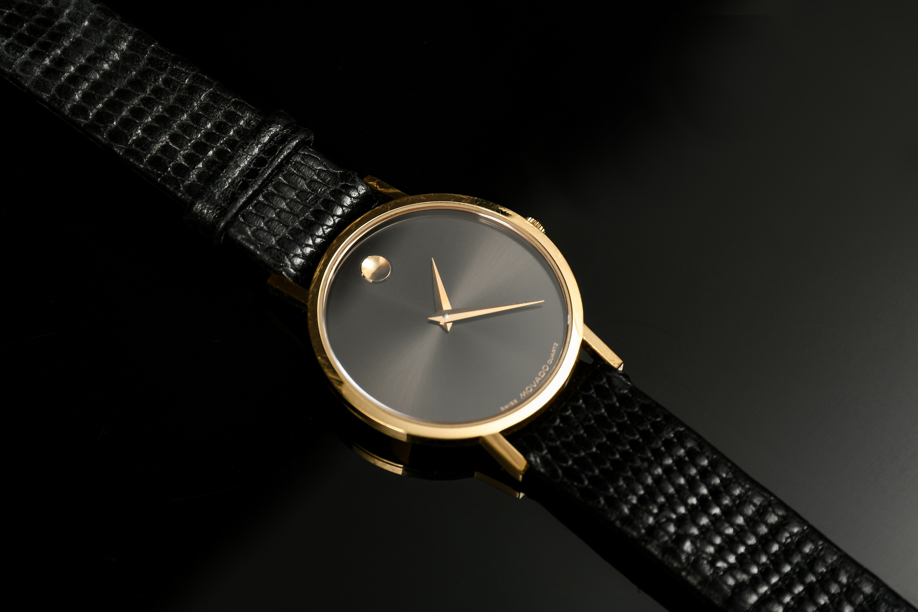 Appraisal: MOVADO MUSEUM QUARTZ WATCH Classic Movado Museum watch with leather