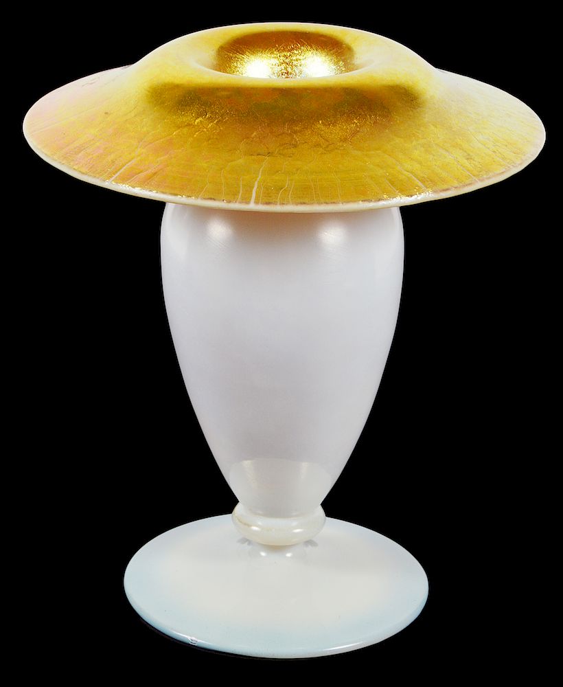 Appraisal: Steuben Gold Aurene Mushroom Vase Steuben gold aurene mushroom vase