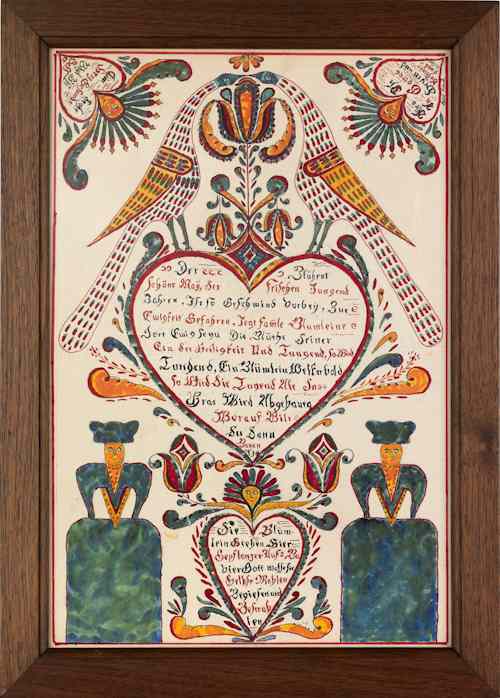 Appraisal: William Rank American - pen ink and watercolor fraktur signed