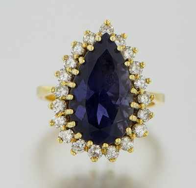 Appraisal: A Ladies' Iolite and Diamond Ring k yellow gold ring