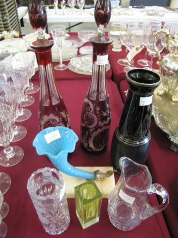 Appraisal: pcs of Estate Glassware pair of Bohemain ruby decanters chips