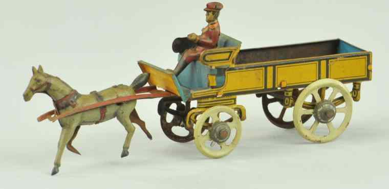 Appraisal: HORSE DRAWN PENNY TOY CART Georg Fischer Germany lithographed tin