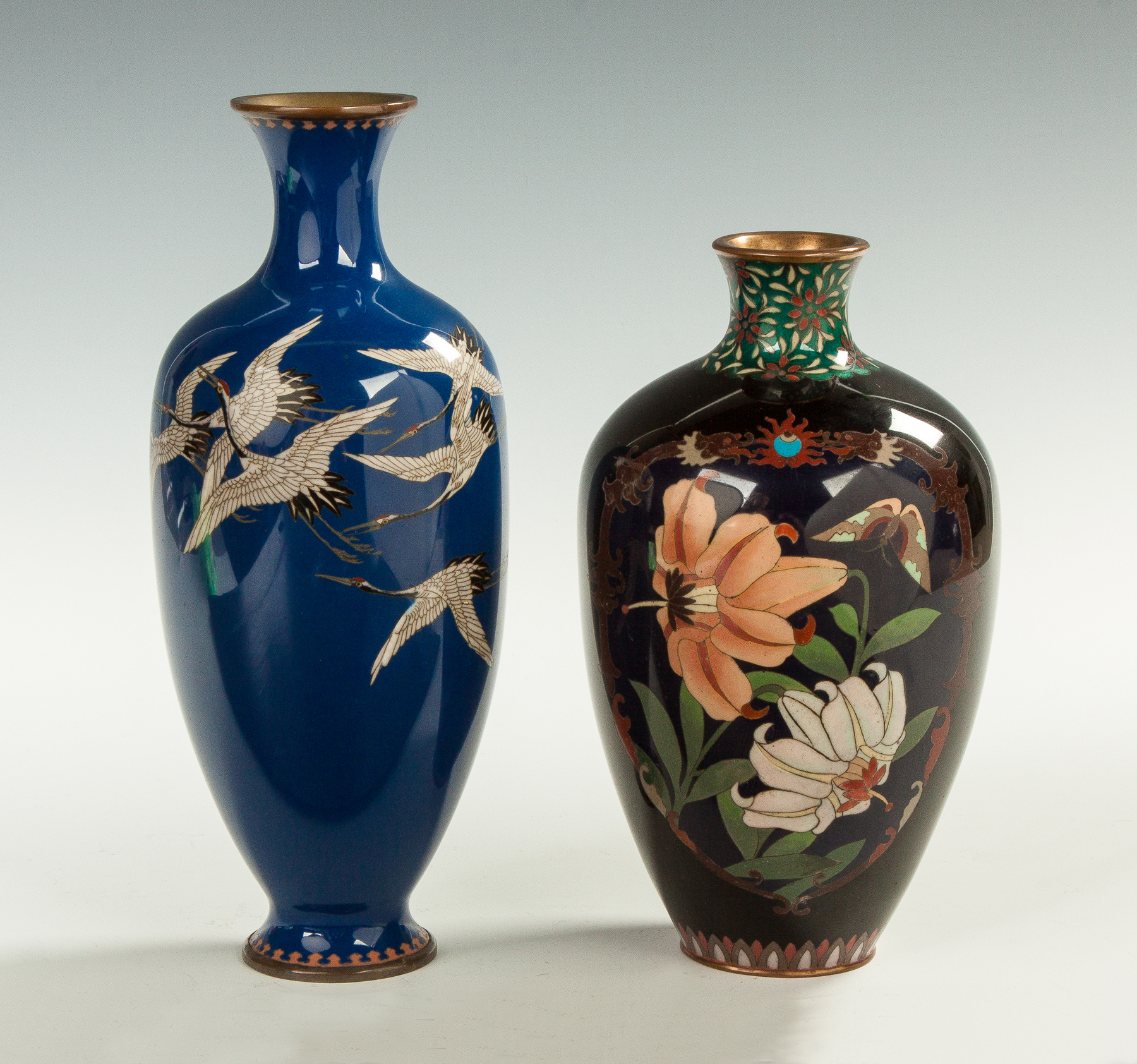 Appraisal: Japanese Cloisonne Vases Early th century L - cranes R