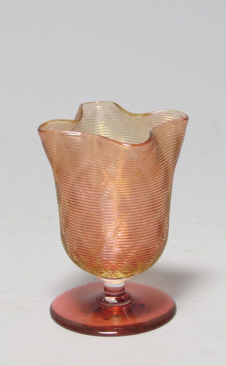 Appraisal: RARE NICHOLAS LUTZ AMBER-ON-CRANBERRY THREAD GLASS TOOTHPICK HOLDER th CenturyIn