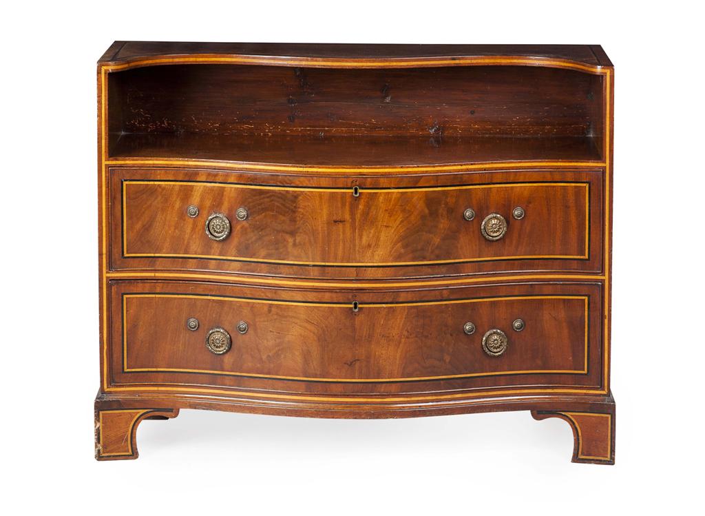 Appraisal: GEORGE III MAHOGANY SERPENTINE DRESSING CHEST TH CENTURY the serpentine