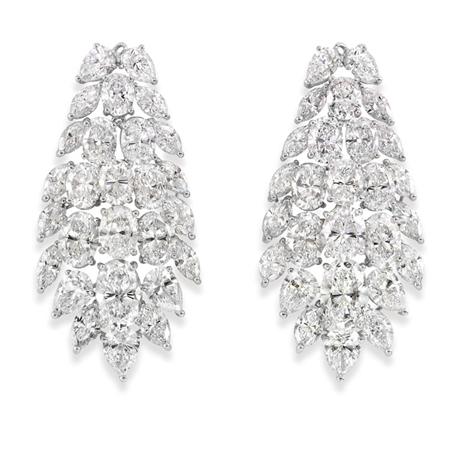 Appraisal: Pair of Diamond Cluster Pendant-Earrings Estimate -