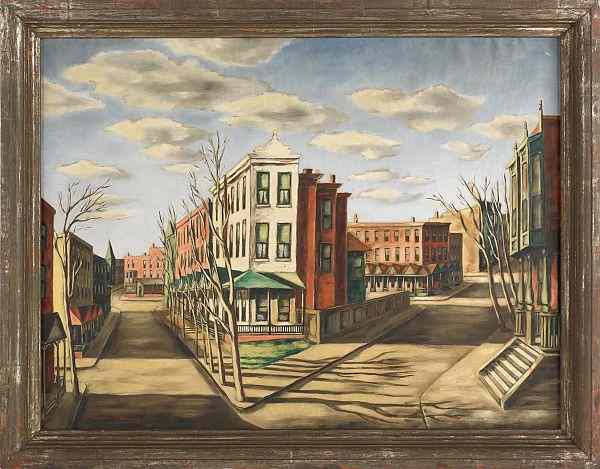 Appraisal: Hobson Lafayette Pittman American - oil on canvas street scene