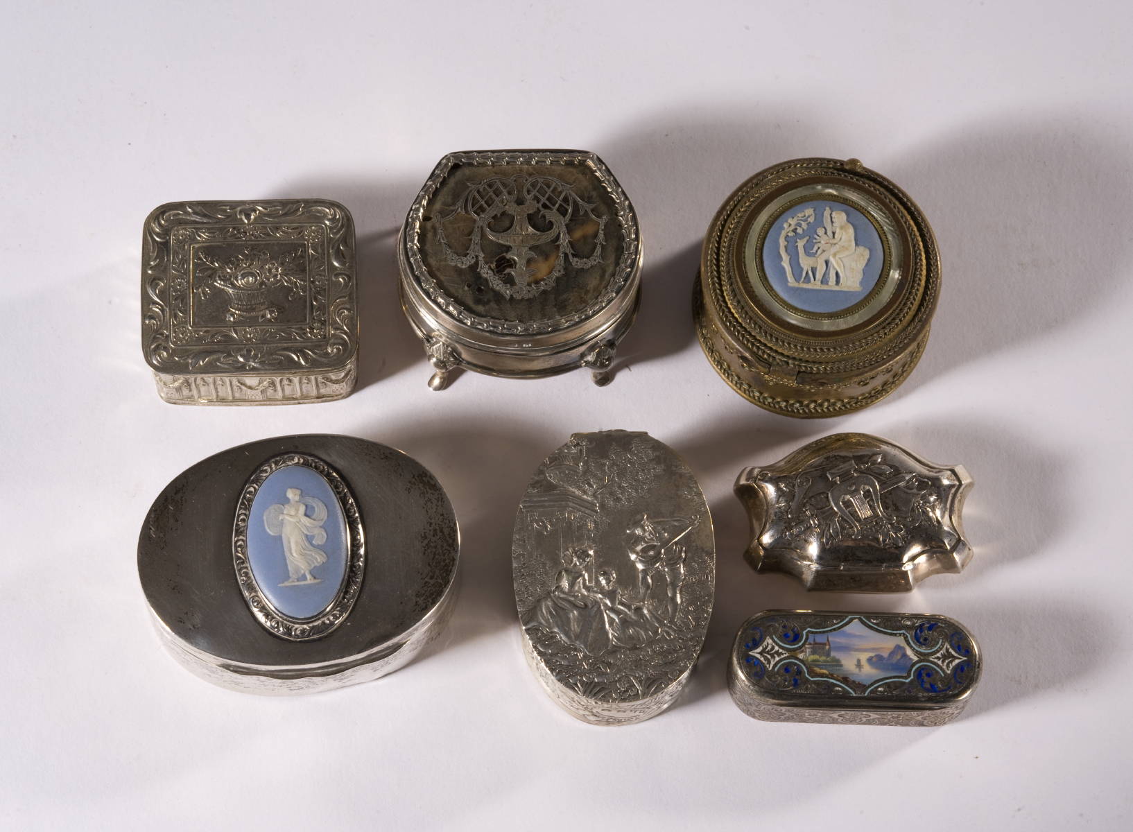 Appraisal: COLLECTION OF SEVEN ENGLISH AND CONTINENTAL SMALL BOXES IN SILVER