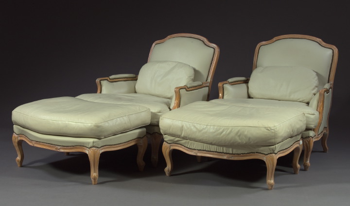 Appraisal: Pair of Generously Proportioned Leather and Beechwood Duchesse Brisee in