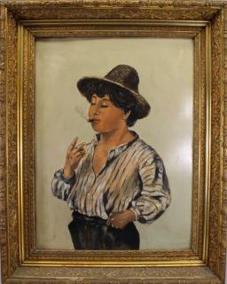 Appraisal: Signed th C Italian School Young Boy Smoking a cigarette