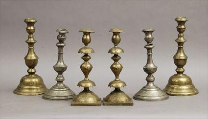 Appraisal: Pair of Continental Silver Sabbath Candlesticks Together with two pairs