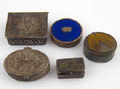 Appraisal: Five various silver boxes including one embossed with cherubs and